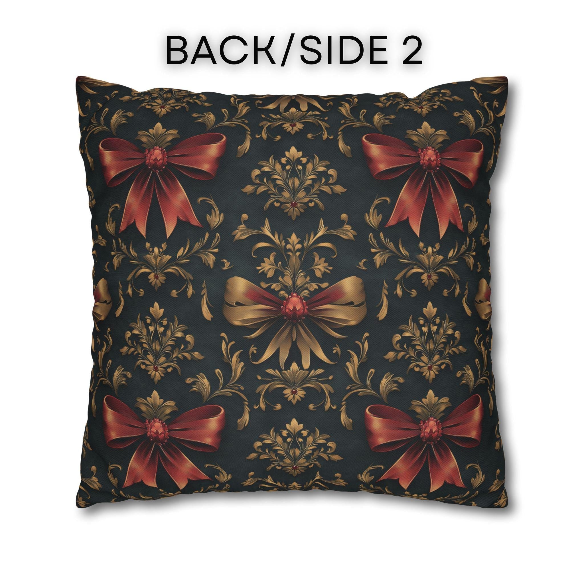 Baroque Christmas Pillow Cover: Green Charcoal Red Gold Bows
