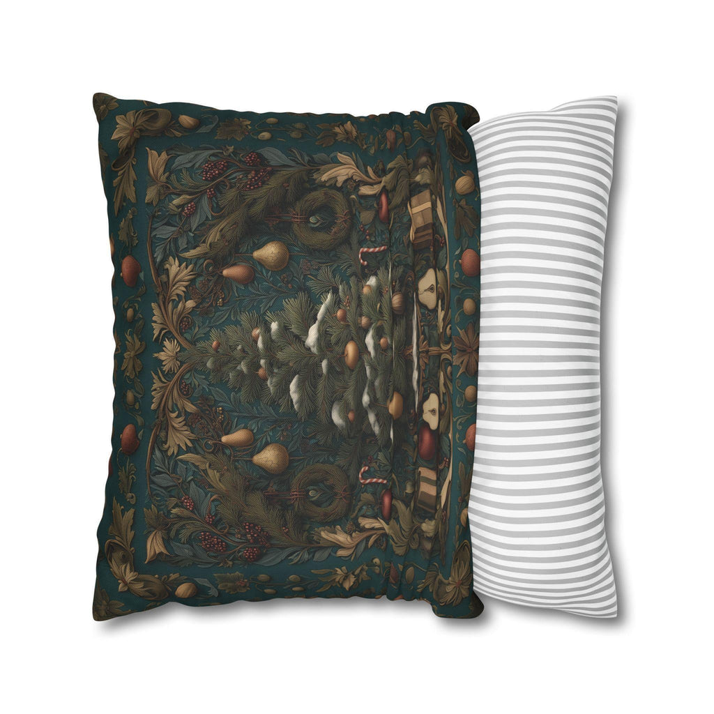 William Morris Inspired Christmas Tree Pillow Cover: Holiday Fruit & Wreath Motif