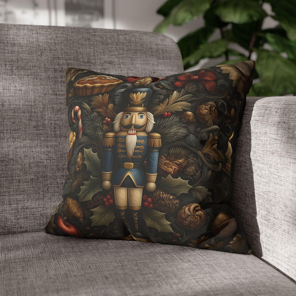 William Morris Nutcracker Pillow Cover: Woodland Holly & Pinecone Holiday Design