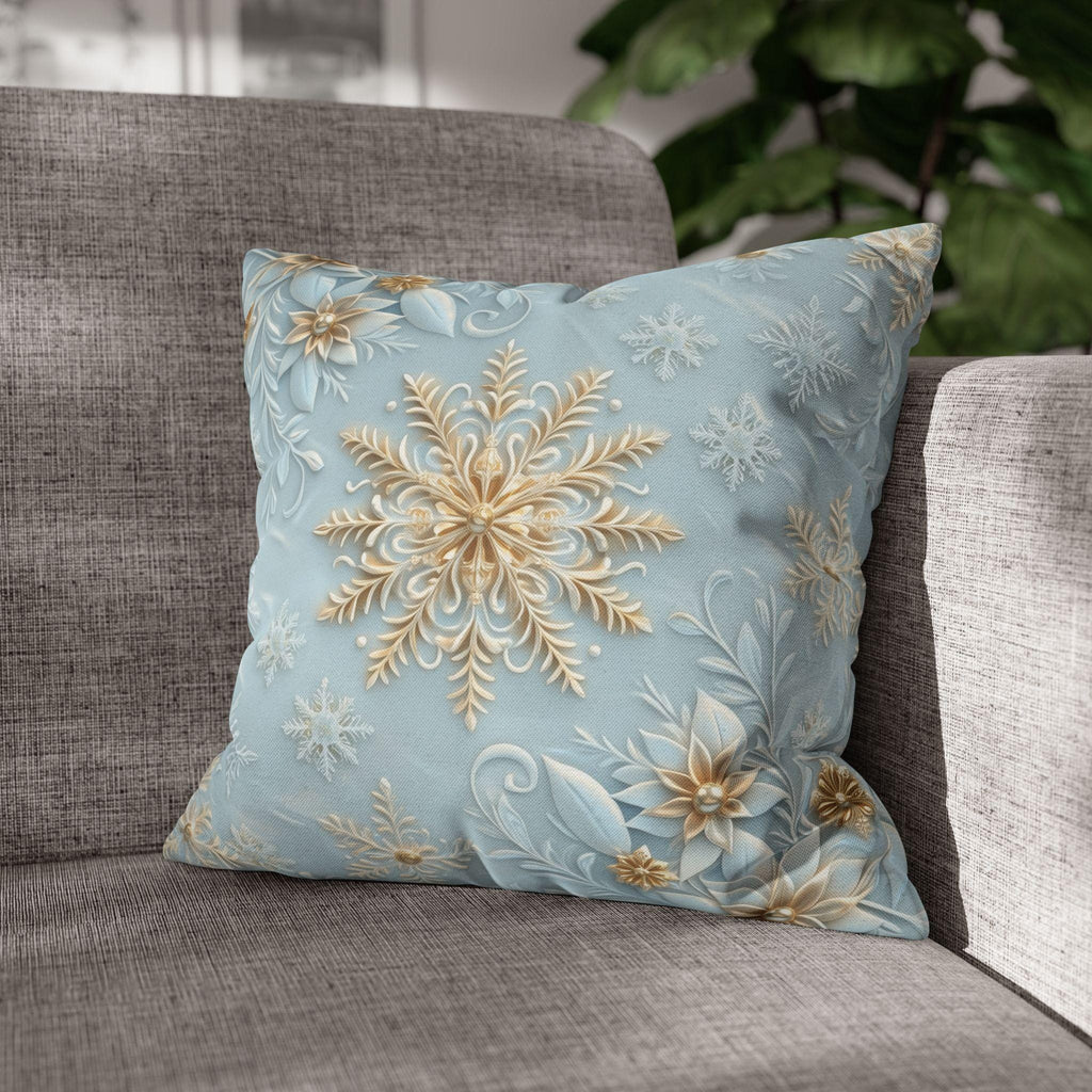 Gold Snowflake Pillow Cover, Elegant Winter Holiday Decor