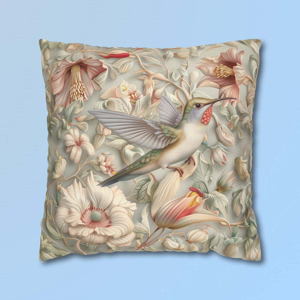 William Morris Hummingbird Pillow Cover: Vintage Style Floral Art, Pastel Green