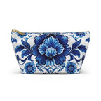 Elegant Blue Floral Accessory Pouch: Boho Makeup Bag & Travel Organizer with Porcelain Pattern