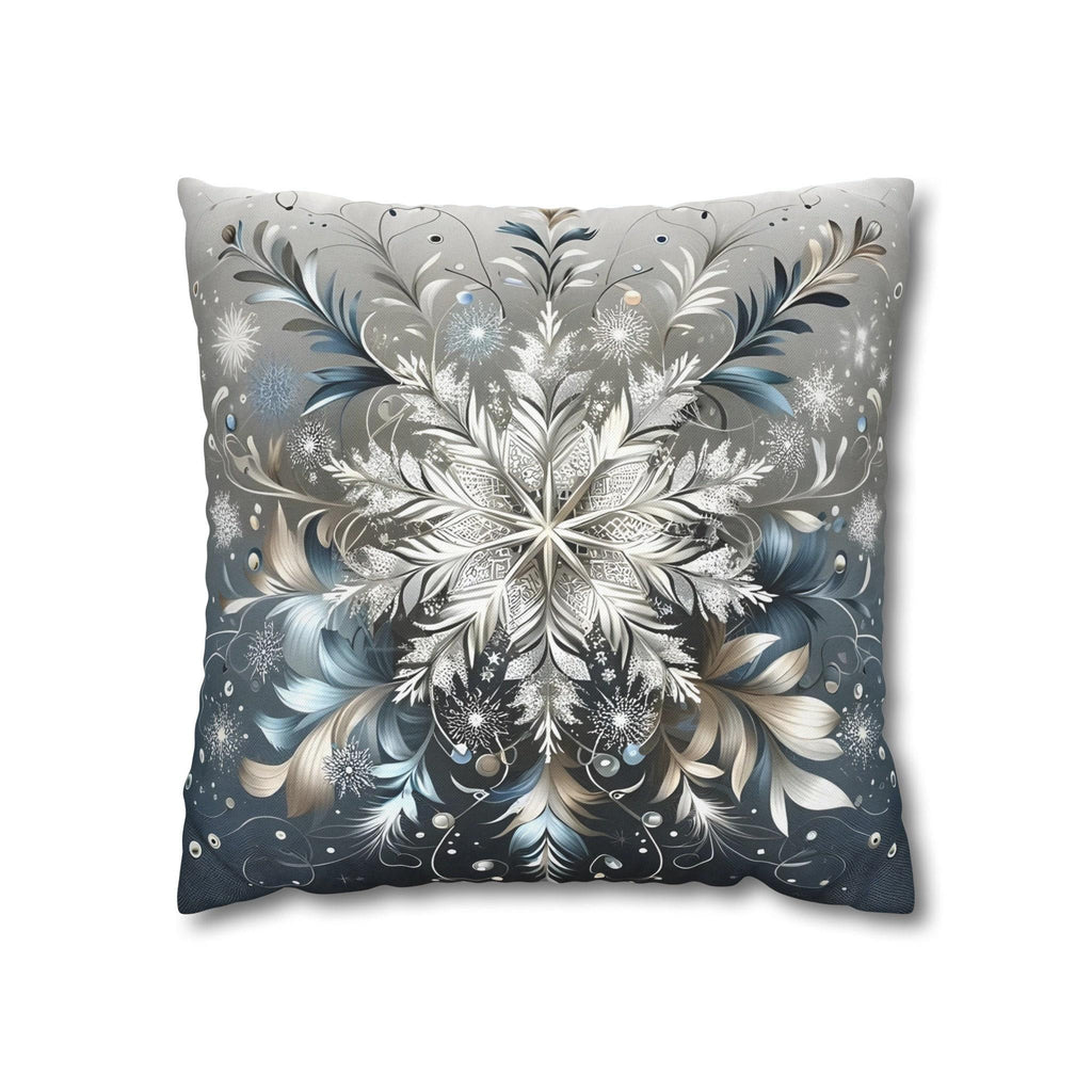 Elegant Snowflakes Throw Pillow Cover | Serene Silver & Blue Design | Sophisticated Holiday Charm