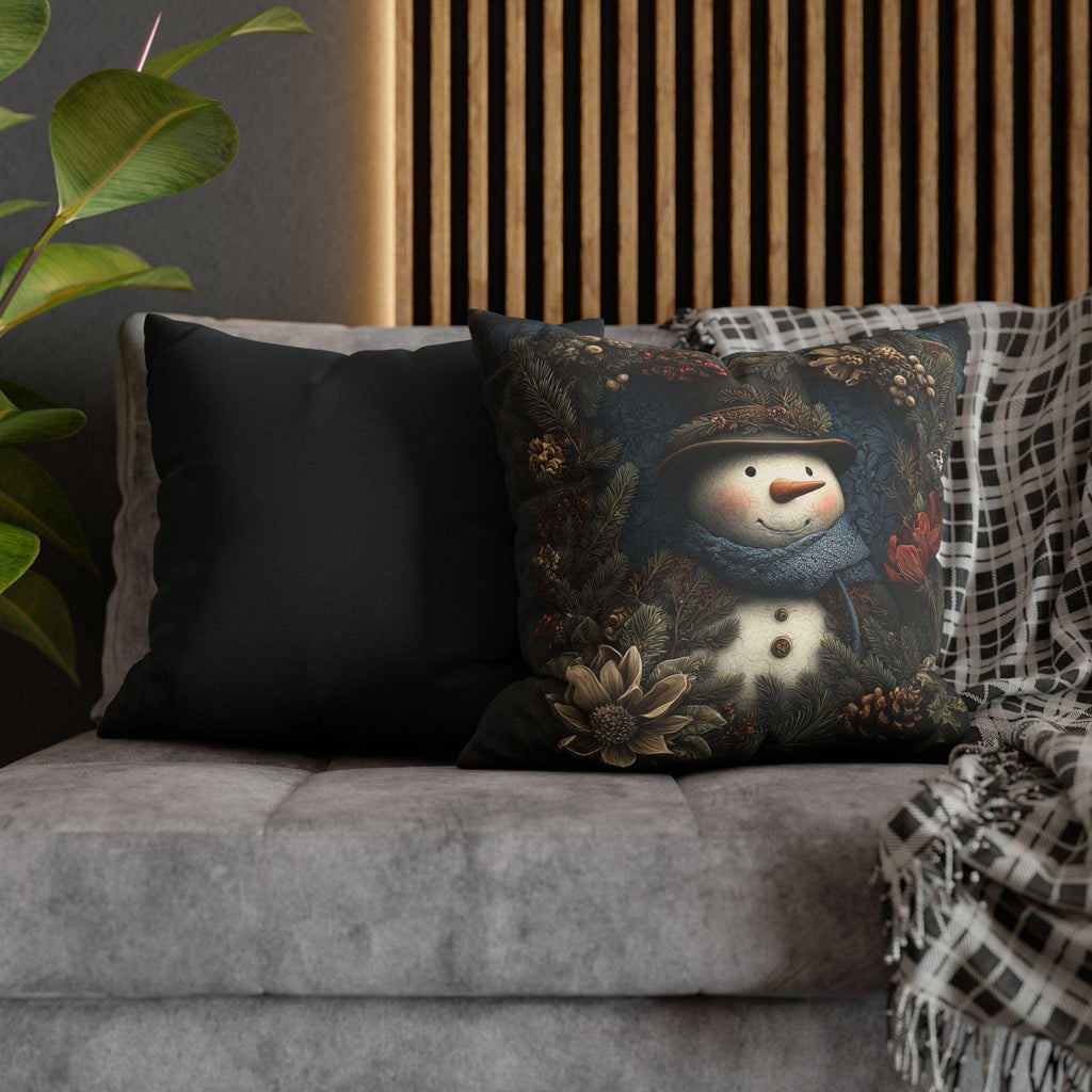 Winter Woodland Snowman Pillow Cover: William Morris Style with Pine, Florals & Vintage Charm