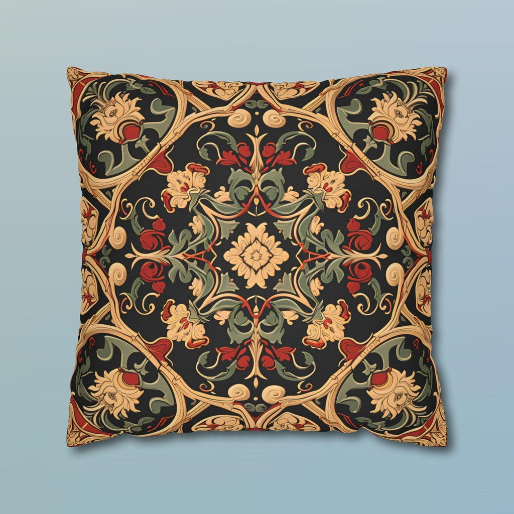Renaissance Floral Pillow Cover: Red, Green & Gold on Dark Ground