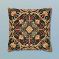 Renaissance Floral Pillow Cover: Red, Green & Gold on Dark Ground