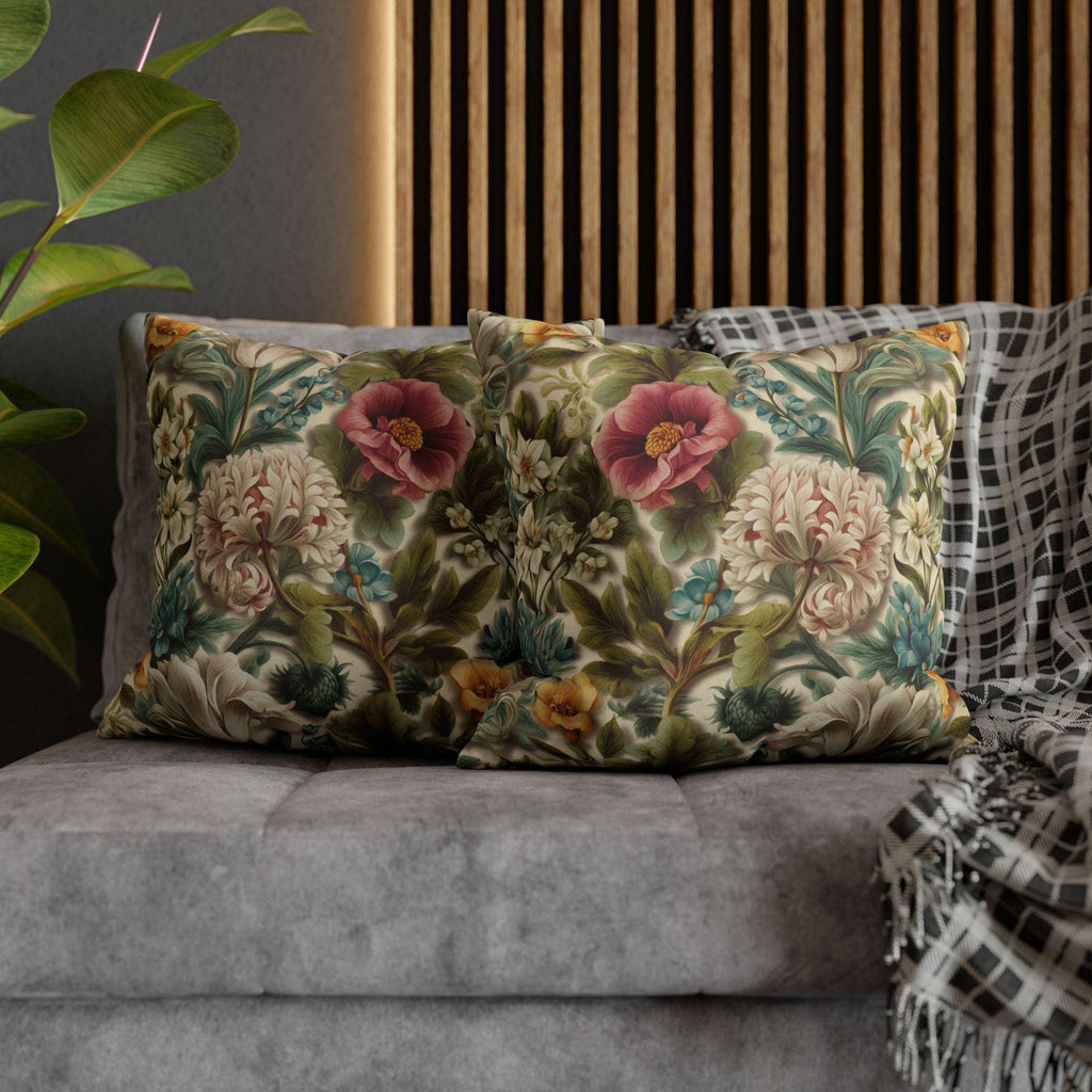 Watercolor Pastel Floral Pillow Cover:  Botanical Spring Garden Sage Pink Blue