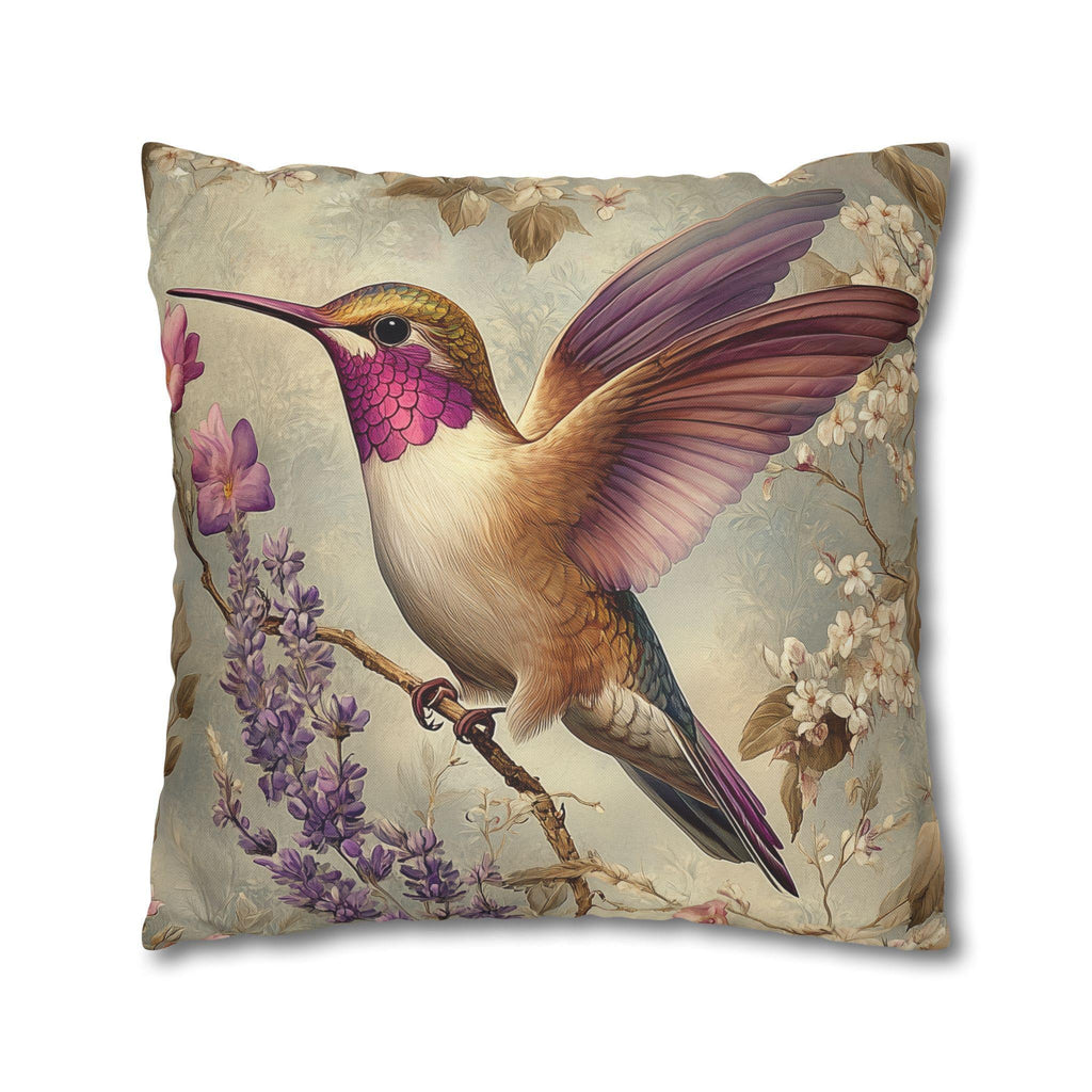 Vintage Style William Morris Inspired Hummingbird Pillow Cover: Elegant Botanical Lavender Bloom Garden Cushion