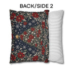 William Morris Christmas Pillow Cover: Navy Blue Poinsettia, Silver Snowflake Vintage Style Holiday