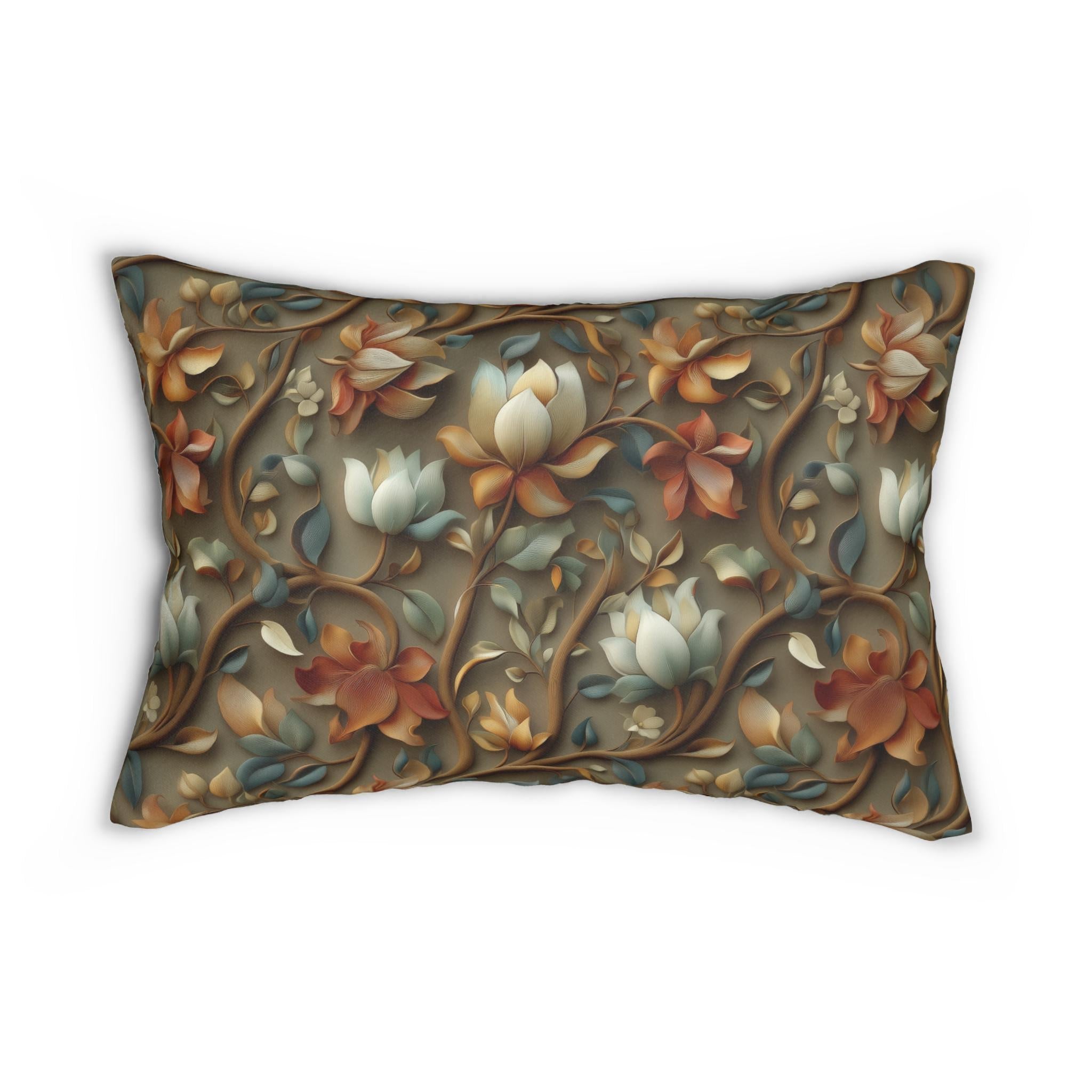 Vintage-Inspired Autumn Floral Lumbar Pillow: William Morris Style Tapestry Home Accent