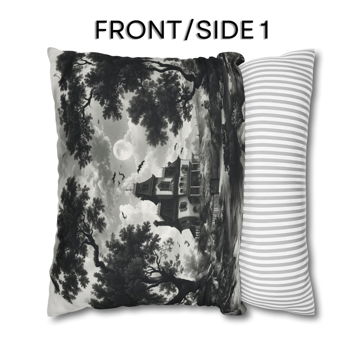 Halloween Toile Pillow Cover: Black and Cream Quietly Spooky Decor