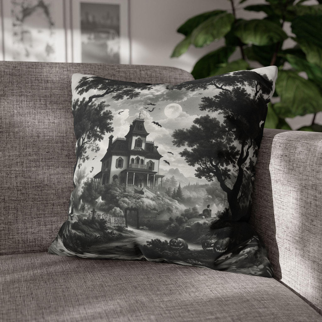 Halloween Toile Pillow Cover: Black and Cream Quietly Spooky Decor