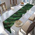 Modern Abstract Waves Table Runner:  Emerald Green and  Gold Luxe Decor