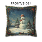 Oil Painting Style Christmas Pillow Cover: Snowman & Blue Forest Scene