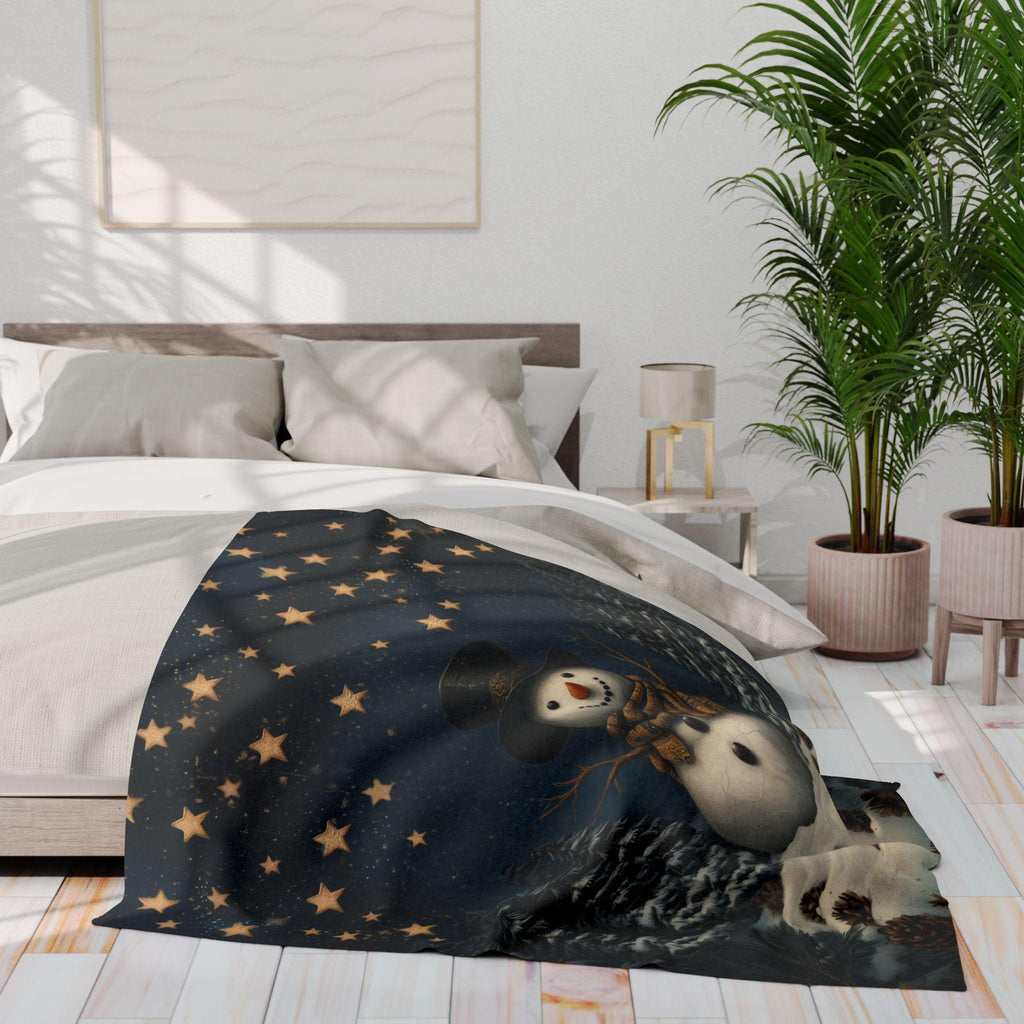 Whimsical Winter Wonderland Fleece Throw: William Morris Inspired Snowman Blanket for Cozy Christmas Decor