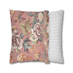 Rococo-Inspired Floral Pillow Cover: Dusty Pink Elegance with Mauve, Cream, Peach & Green Blooms