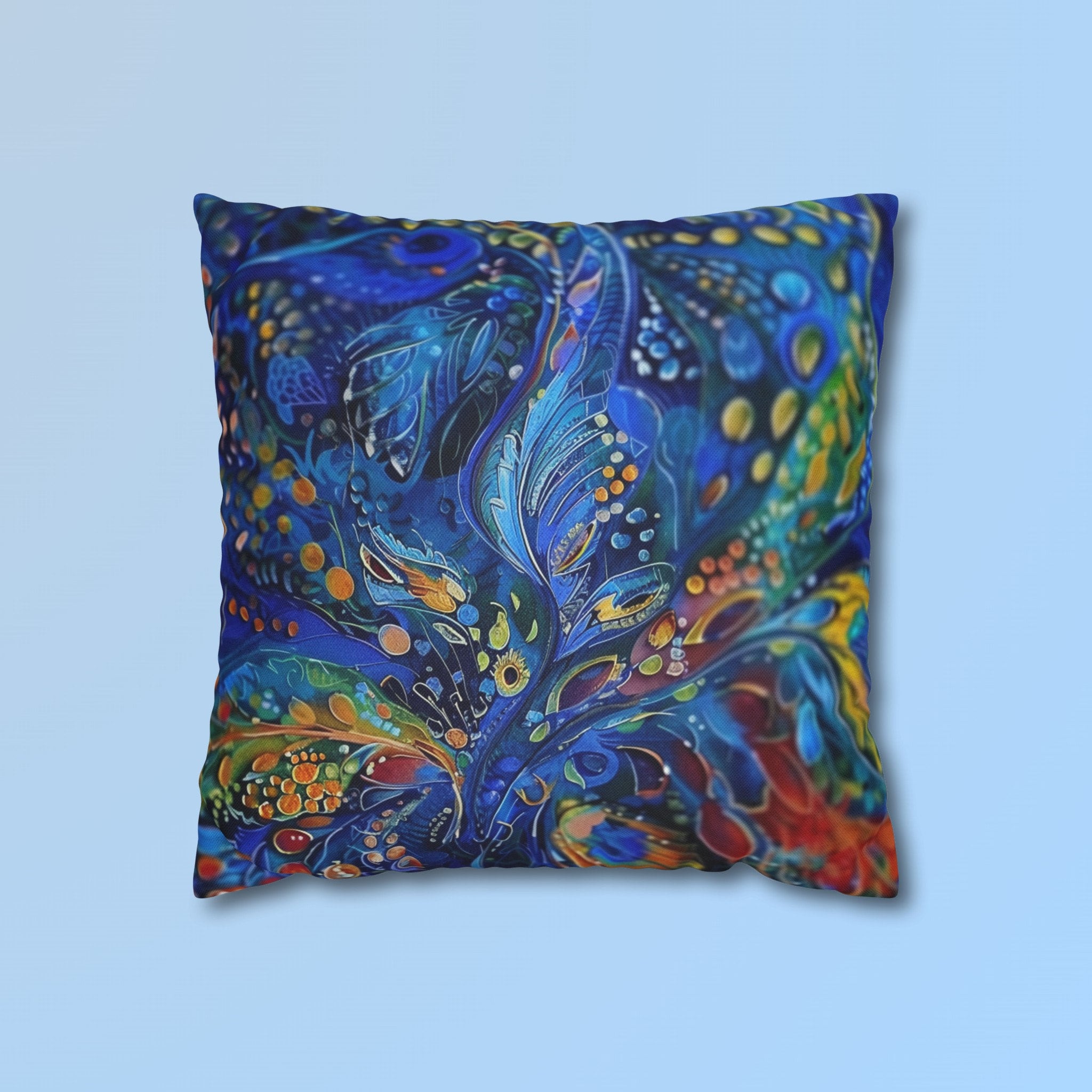 Peacock Feather Pillow Cover: Abstract Blues & Greens Artistic Design