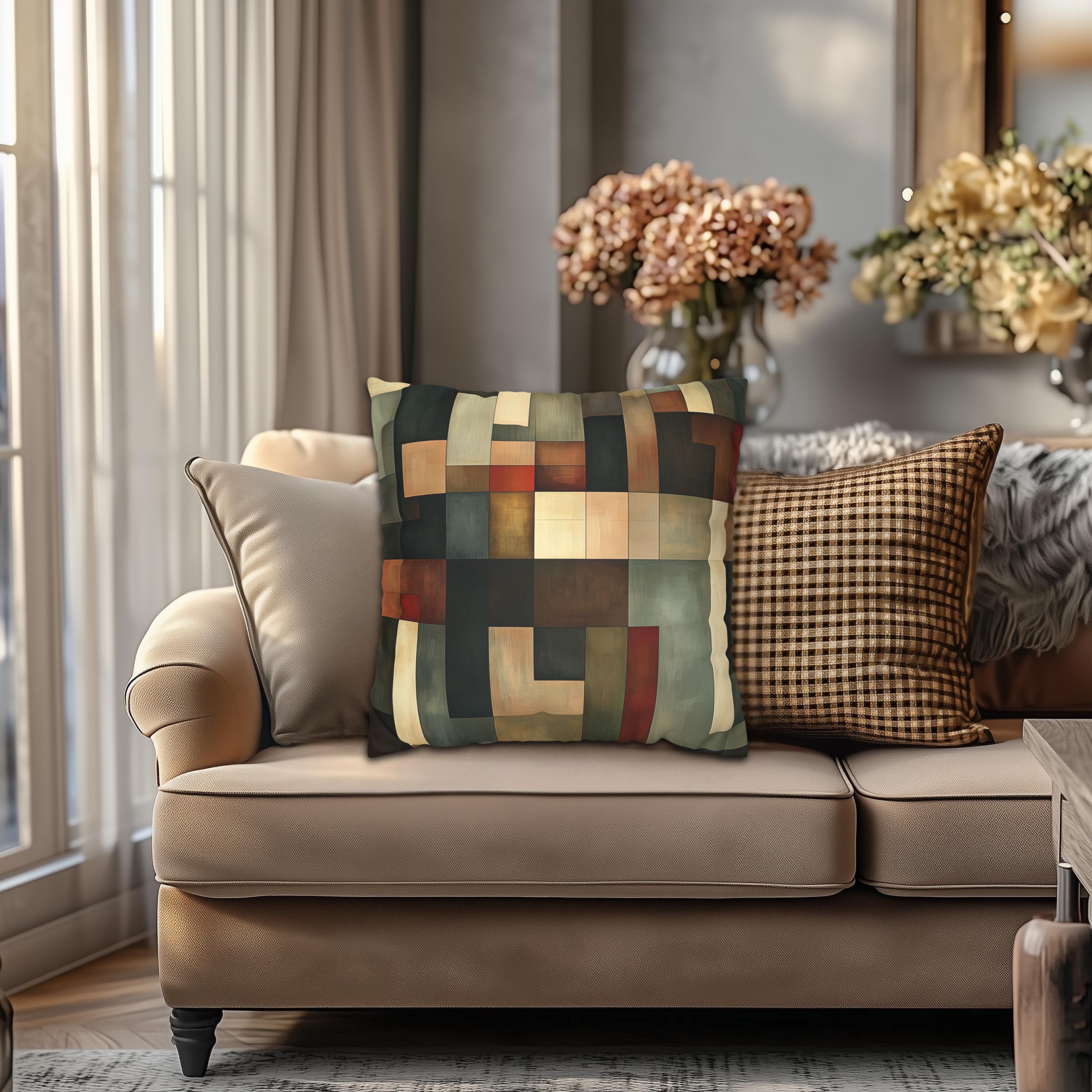 Faux Suede Geometric Pillow Cover, Earthy Abstract Design