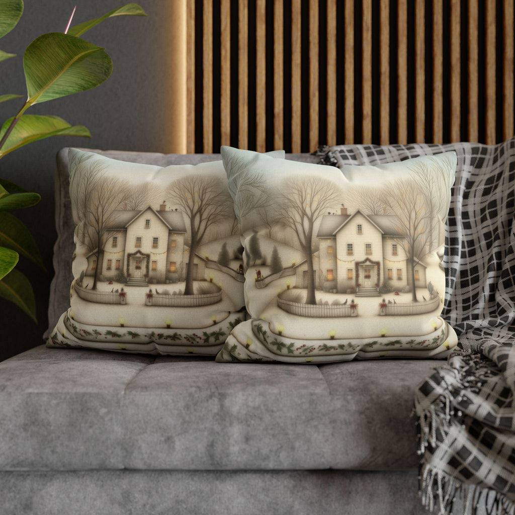 Country Farmhouse Christmas Pillow Cover: Vintage Style Winter Holiday Home Scene