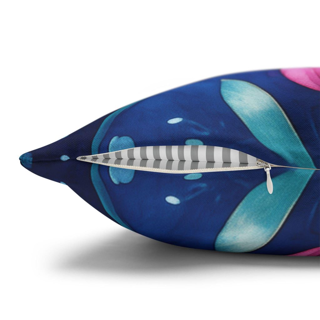 Folk Art Pillow Cover: Blue Vase, Pink Floral Watercolor Design