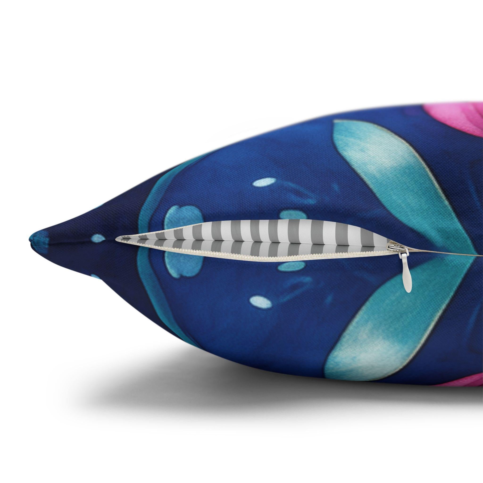 Folk Art Pillow Cover: Blue Vase, Pink Floral Watercolor Design