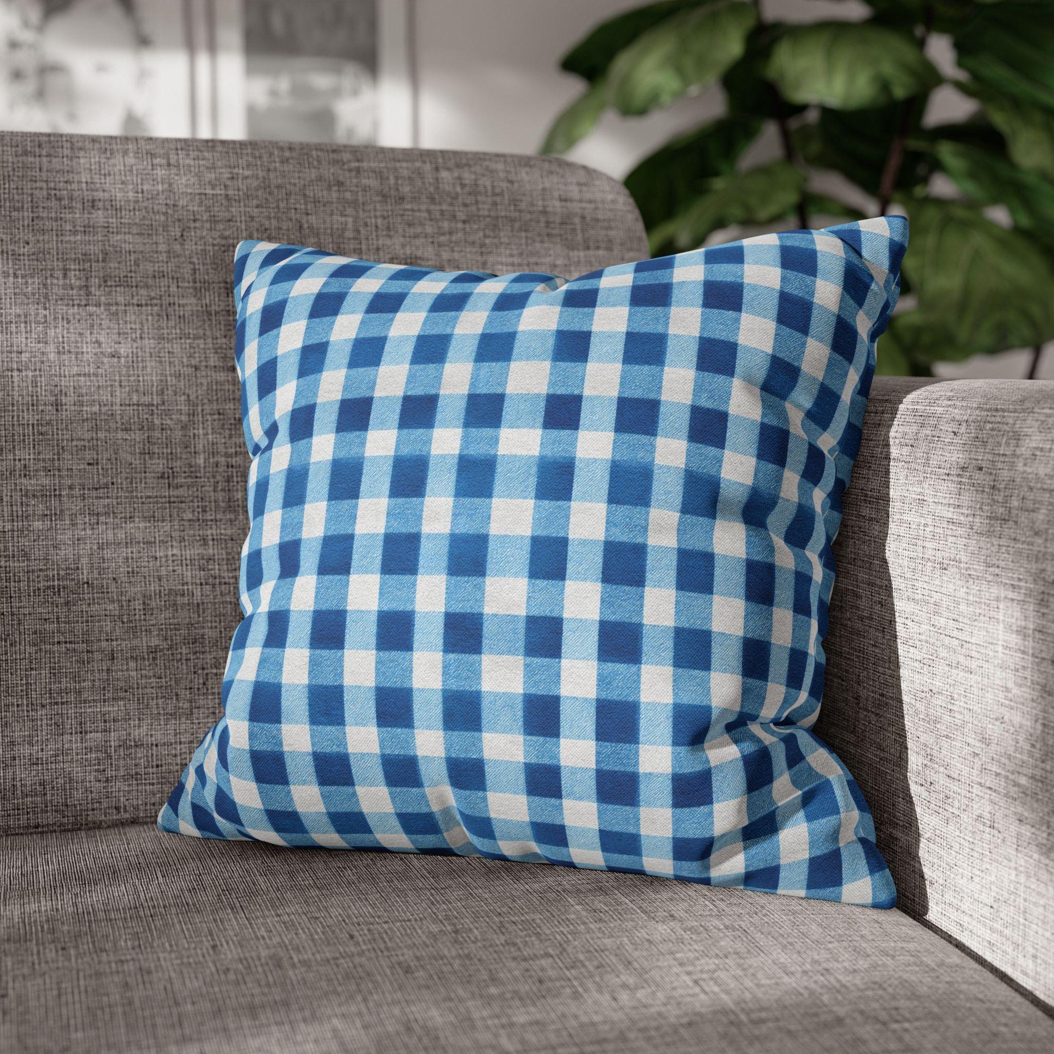 Blue Gingham Plaid Pillow Cover: Classic Farmhouse Check Accent