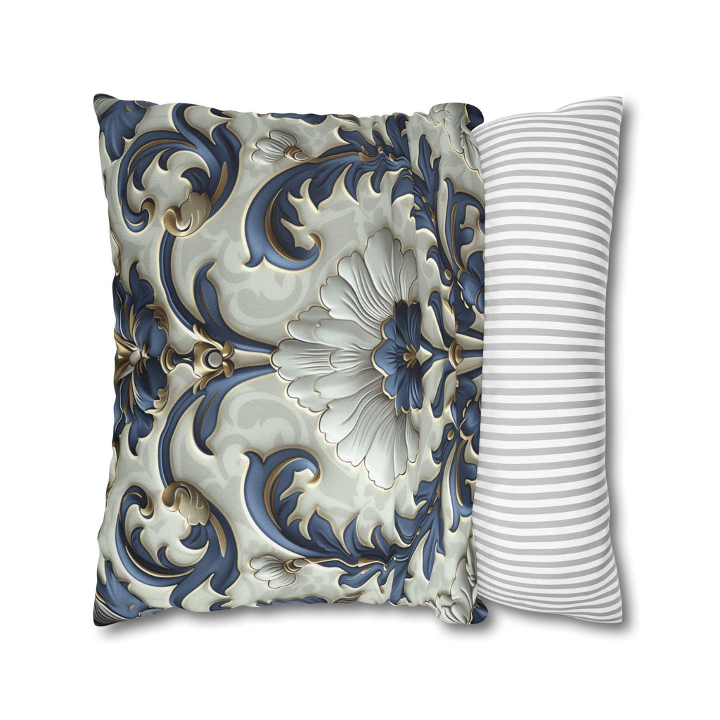 French Country Floral Pillow Cover, Blue White Gold Vintage Design