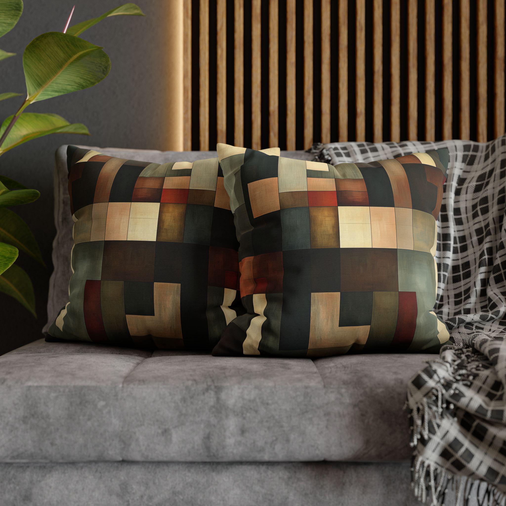 Geometric Abstract Pillowcase: Earthy Muted Tones, Modern Rustic Decor, Hand-painted Effect