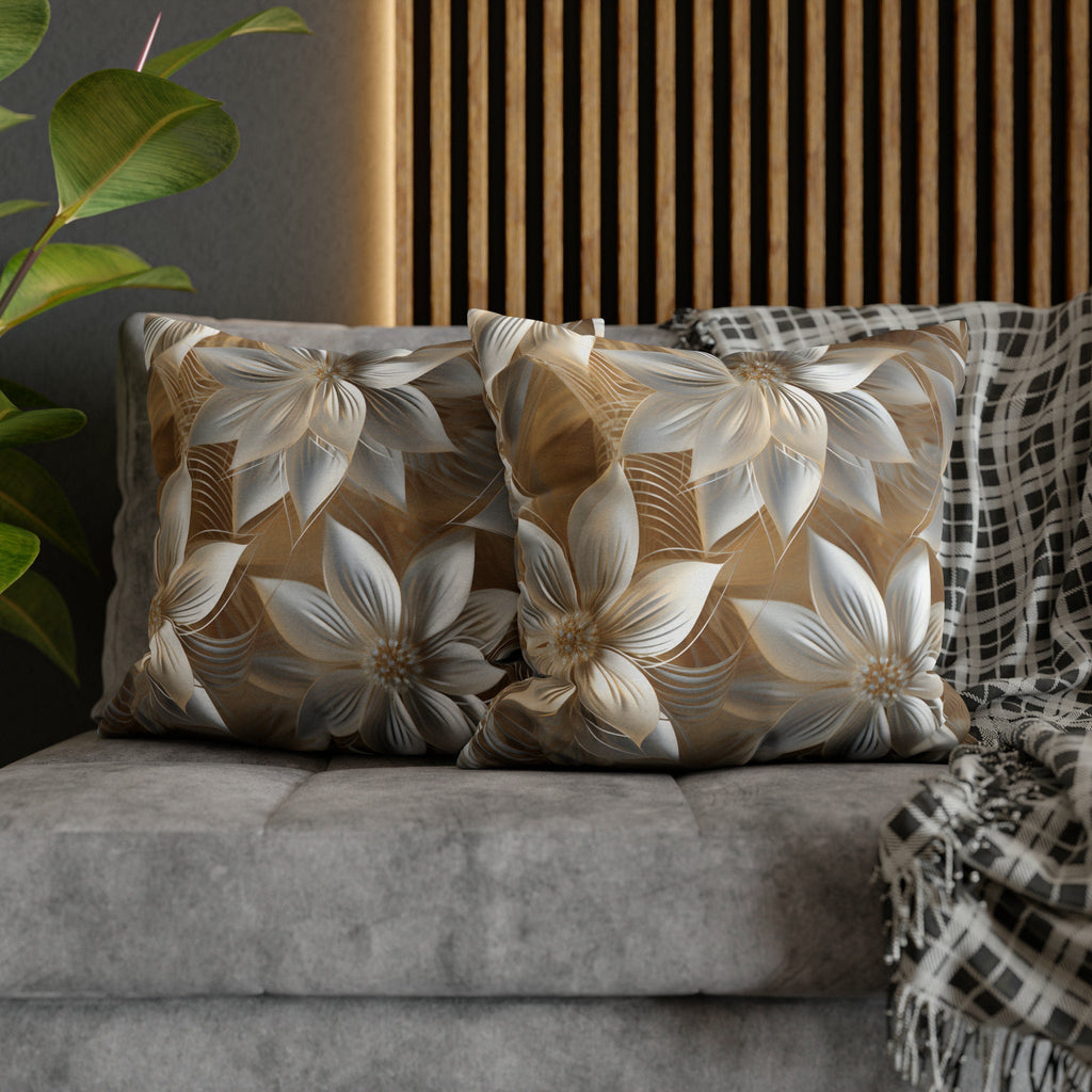 Elegant Winter Floral Pillow Cover: Pale Gold and Shimmery Silver