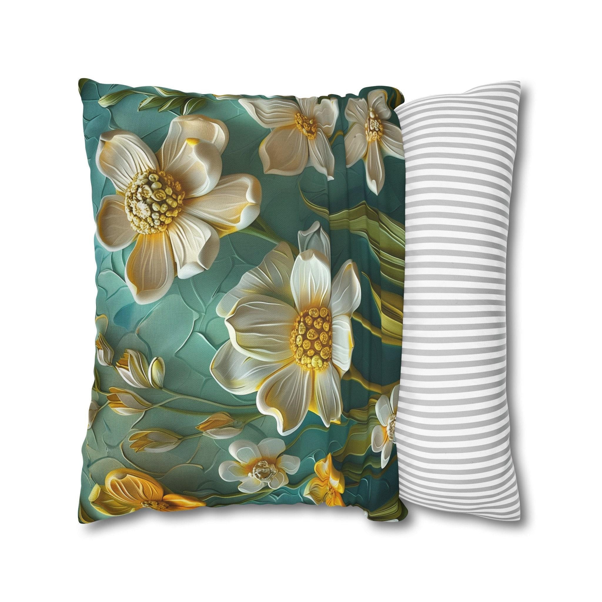 Teal Floral Pillow Cover: Clementine Botanical Garden Accent Cushion