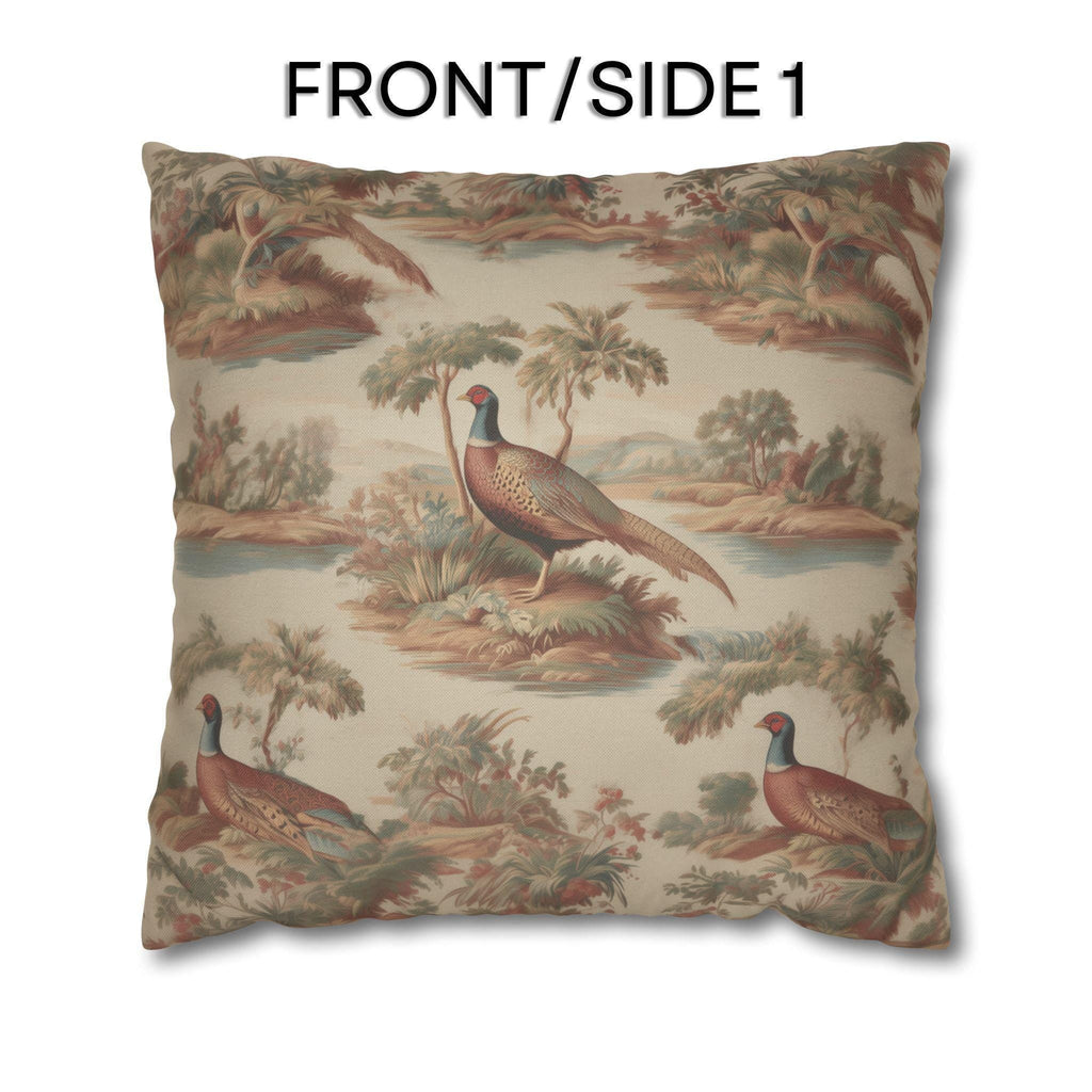 French Toile Pheasant Pillow Cover: Vintage Style Country Bird Scene