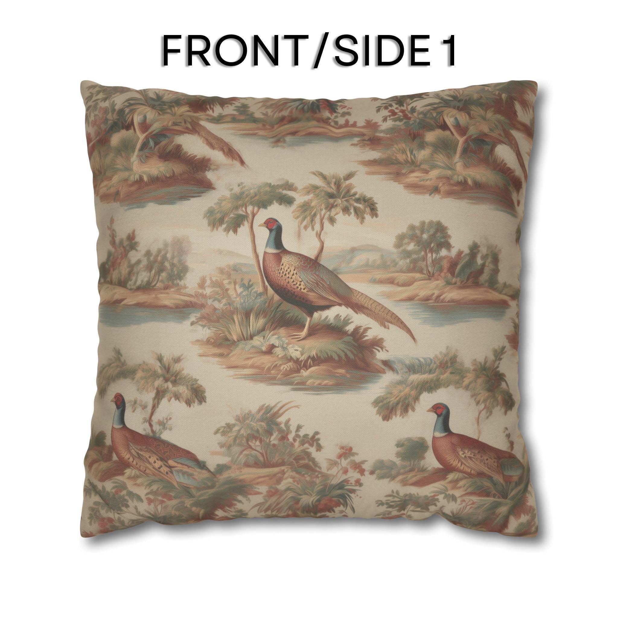 French Toile Pheasant Pillow Cover: Vintage Style Country Bird Scene