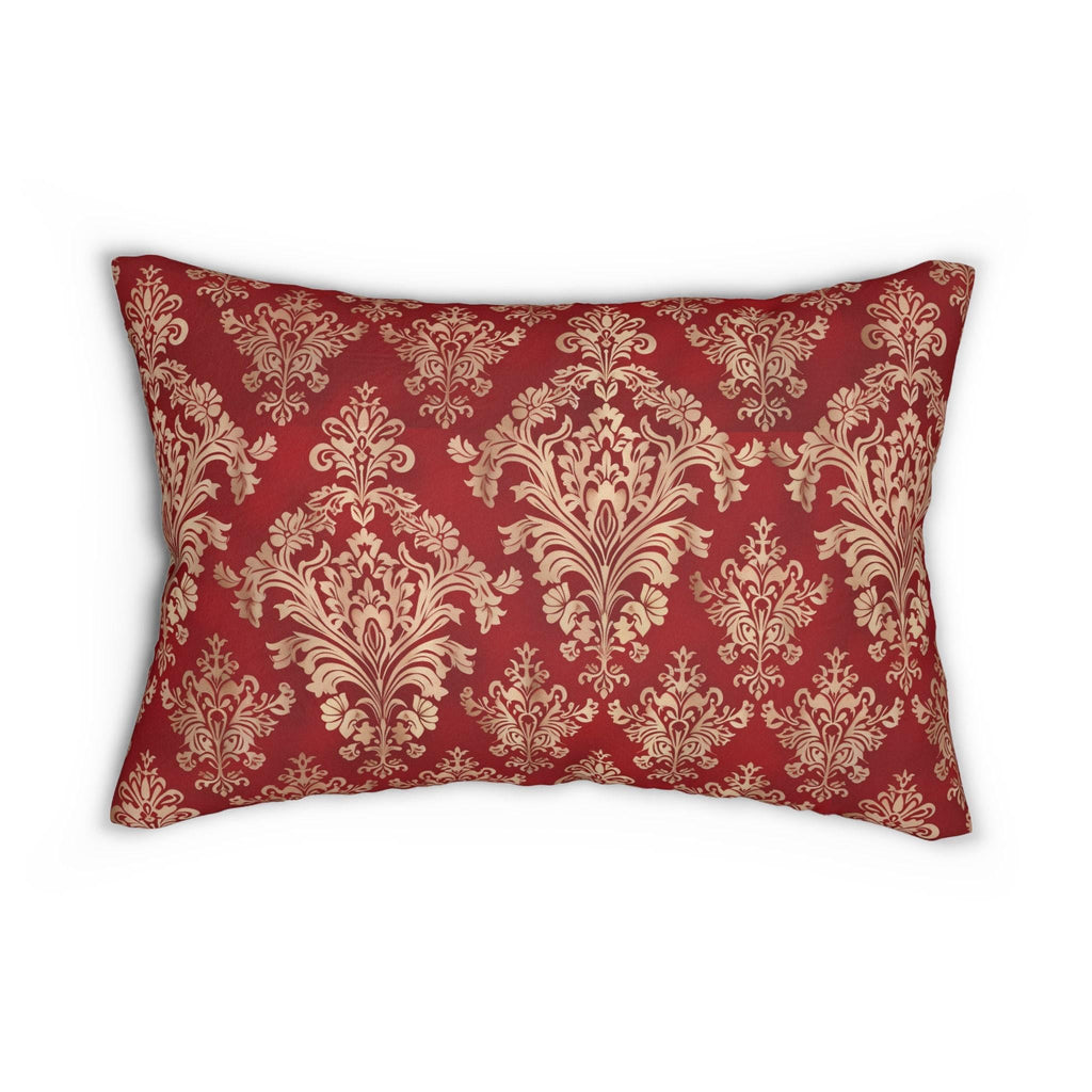 Elegant Gold Damask Lumbar Pillow | Red Decorative Cushion for Luxurious Home Decor