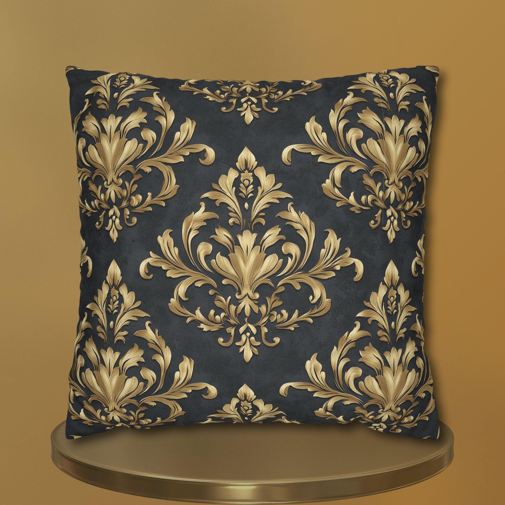 Gold Damask Pillow Cover: Deep Charcoal Vintage Home Decor