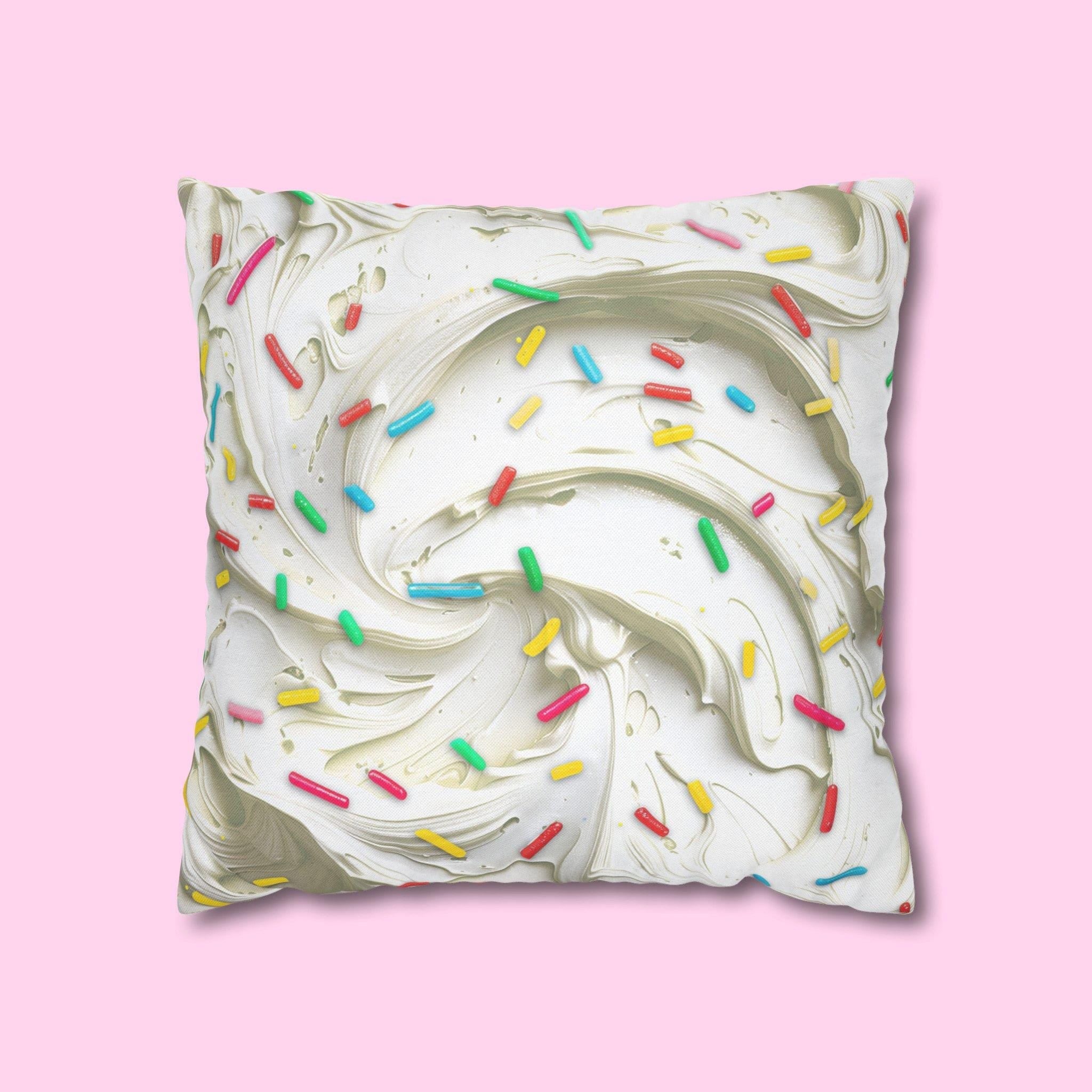 Square Throw Pillow Cover: Simulated Frosting with Rainbow Sprinkles - Sweet Home Decor