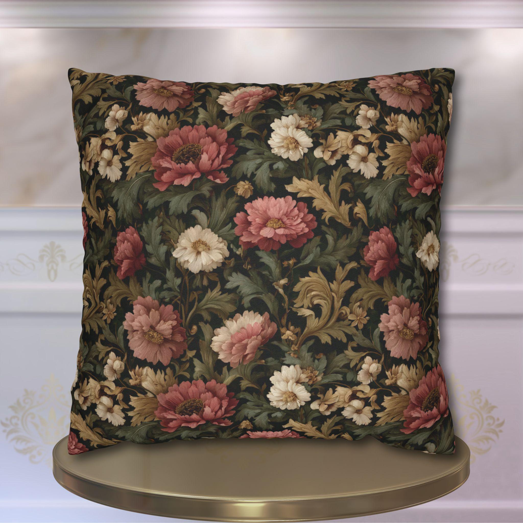 Dusty Rose & Ivory Victorian Pillow Cover:  William Morris Dark Cottagecore Moody Blooms