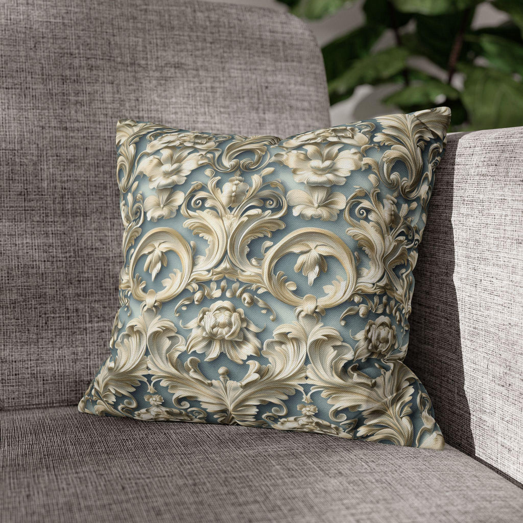 Rococo Floral Scrollwork Pillow Cover, Luxury Cream Ivory Design