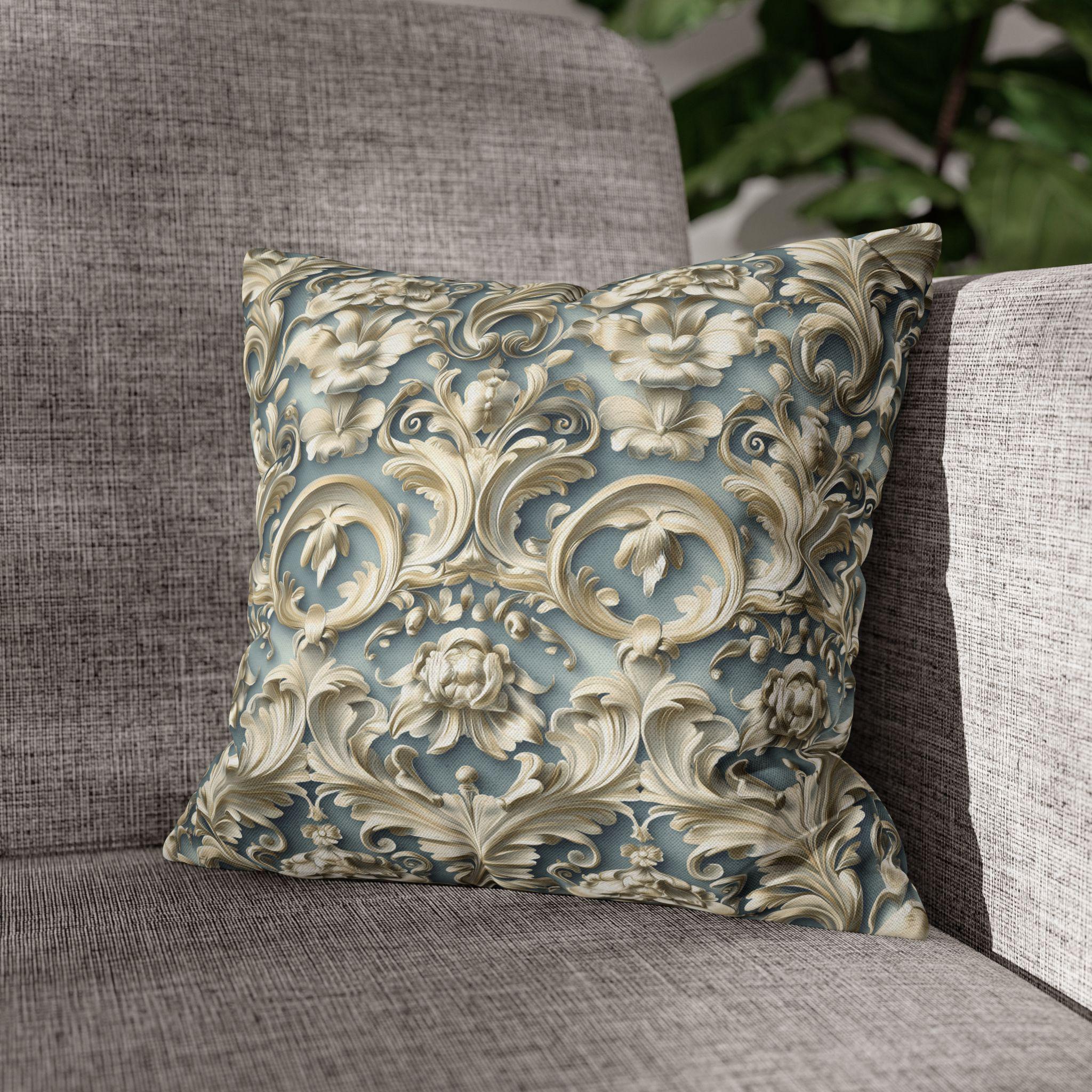 Rococo Floral Scrollwork Pillow Cover, Luxury Cream Ivory Design