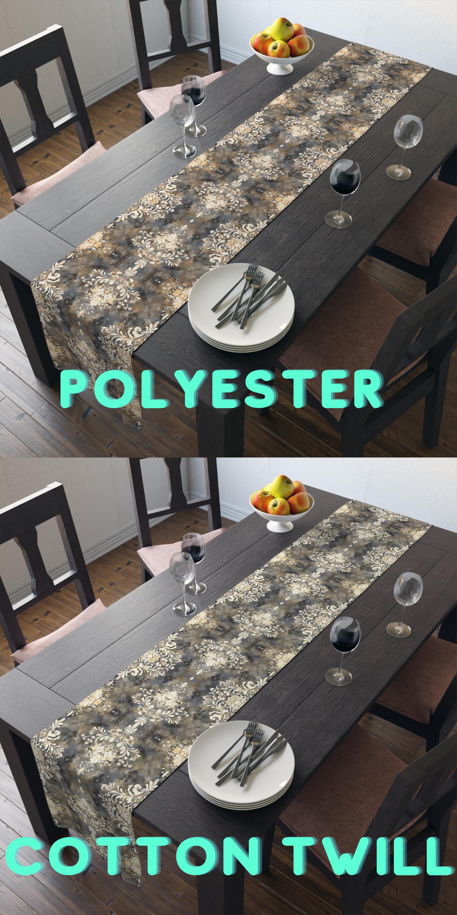 Vintage-Inspired Damask Table Runner: Elegant Cream & Gray Floral Design for Soft Dining Room Decor