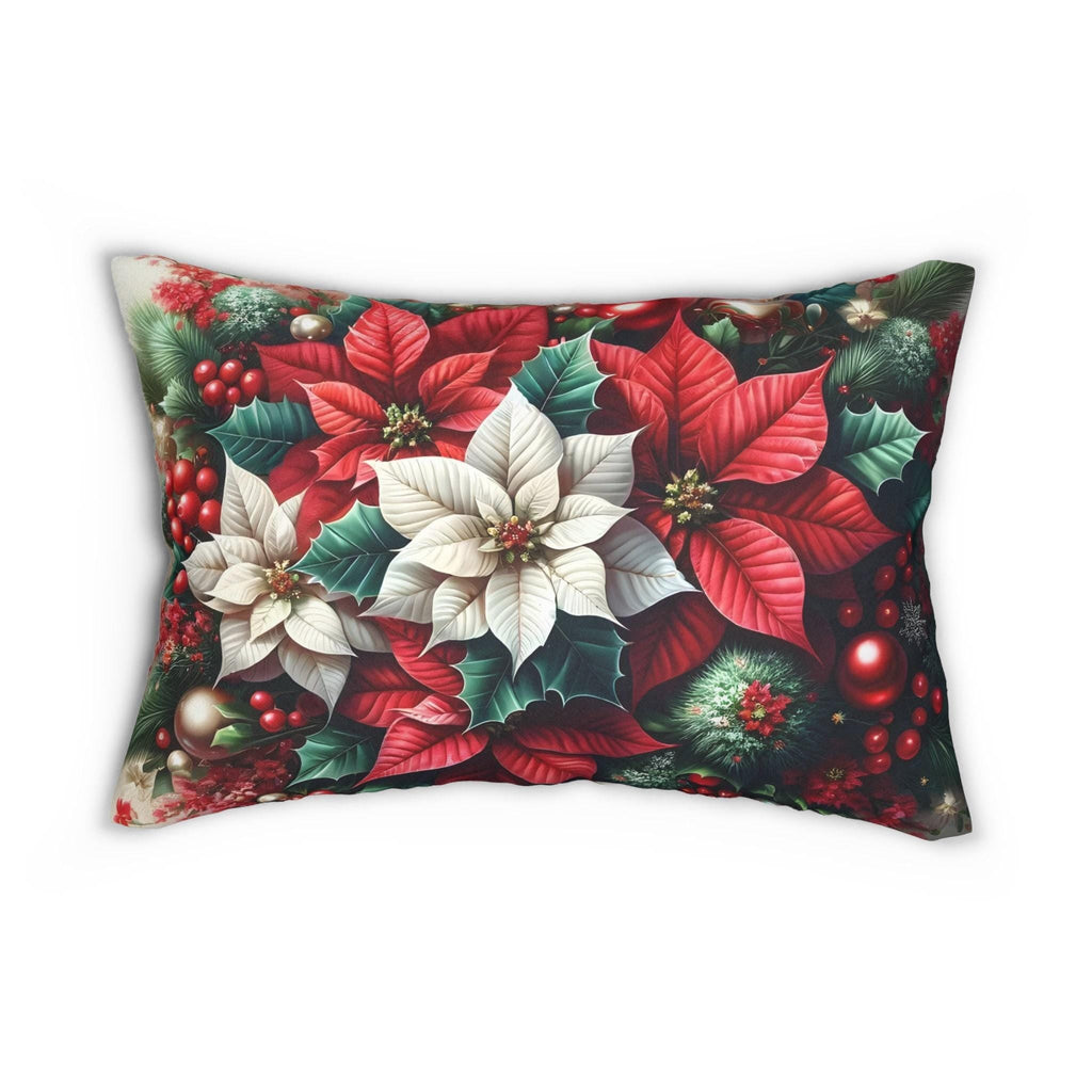 Poinsettia Christmas Lumbar Pillow Cover Red White Holiday Floral Accent in Festive Winter Style