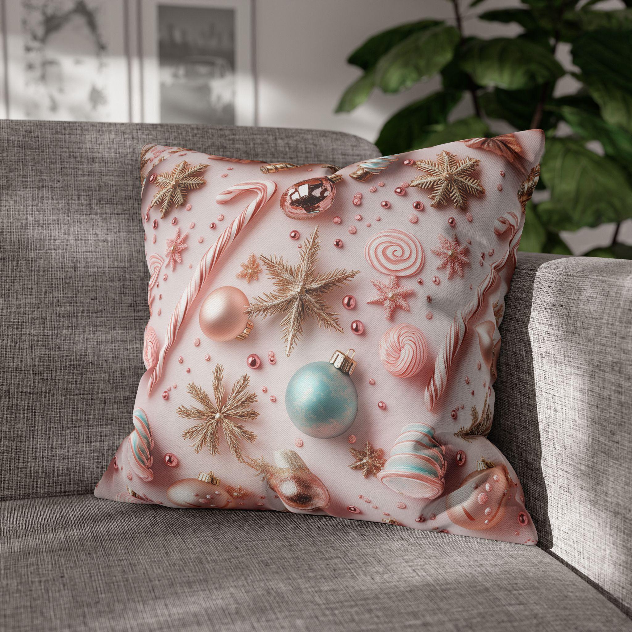 Candycore Throw Pillow Cover, Pastel Pink, Minty Blue Whimsical Christmas Holiday Decor