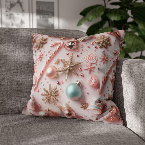 Candycore Throw Pillow Cover, Pastel Pink, Minty Blue Whimsical Christmas Holiday Decor