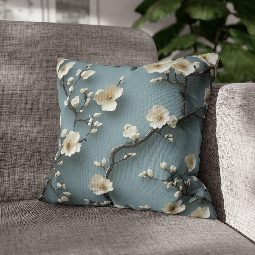 Elegant Chinoiserie Pillowcase: Blue-Teal Gradient Cherry Blossom Design for Home Decor