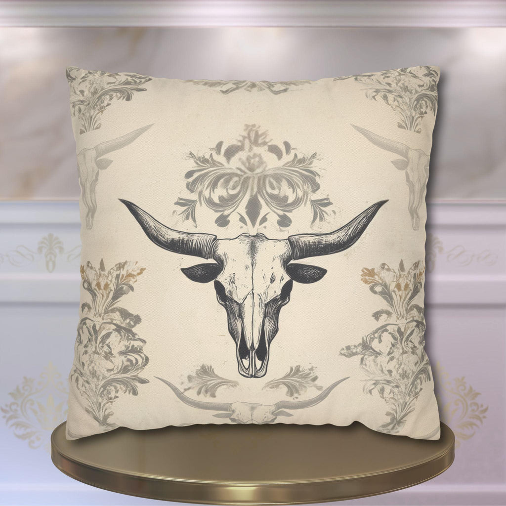 Southwestern Longhorn Skull Pillow Cover: Rustic Western Ranch Decor Accent for Country Living