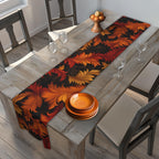 Art Nouveau Fall Table Runner: Ember Orange Acanthus Leaves, Modern Autumn Decor
