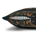 Emerald Green Peacock Christmas Pillow Cover: Gold Poinsettia, Maximalist Holiday