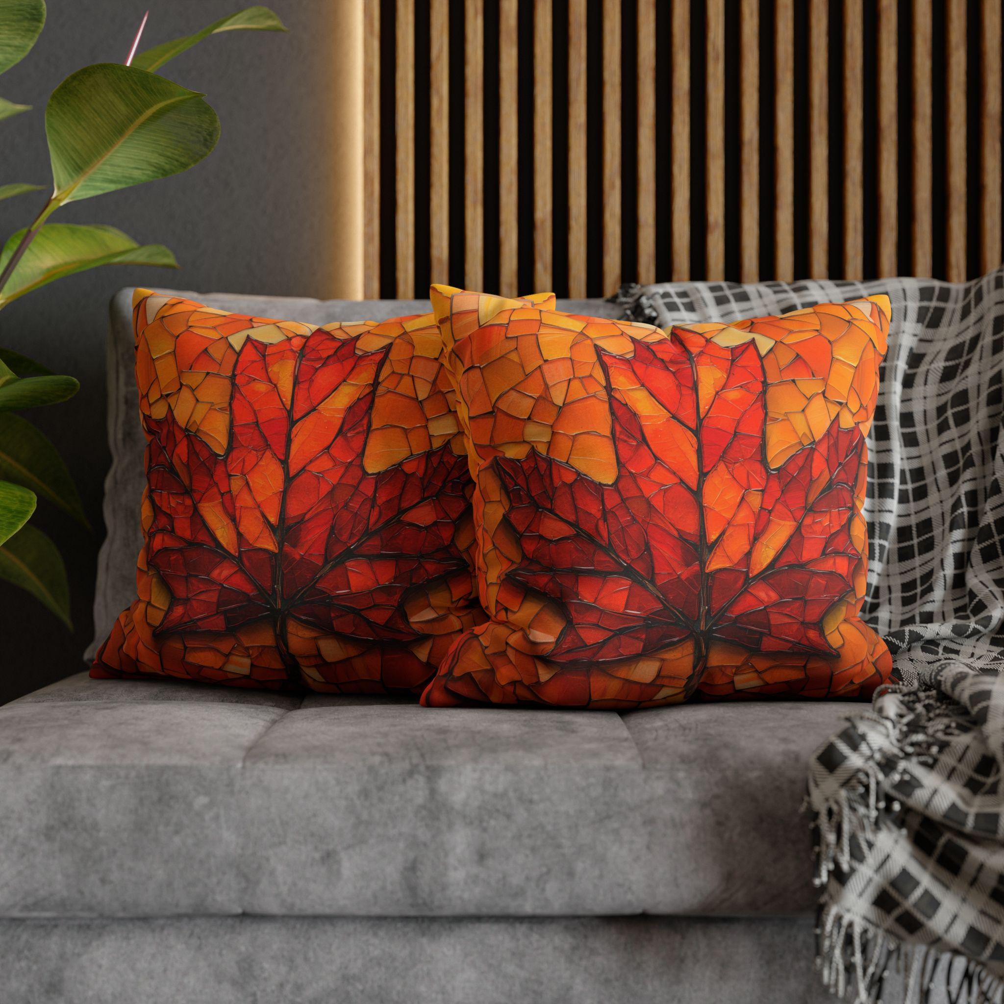 Stained Glass Autumn Maple Leaf Pillow Cover: Fall Decor, Thanksgiving Gift, Seasonal Accent