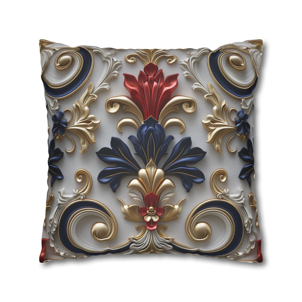 Baroque Floral Pillow Cover: Red, Blue, Gold Foliate Motifs