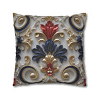 Baroque Floral Pillow Cover: Red, Blue, Gold Foliate Motifs