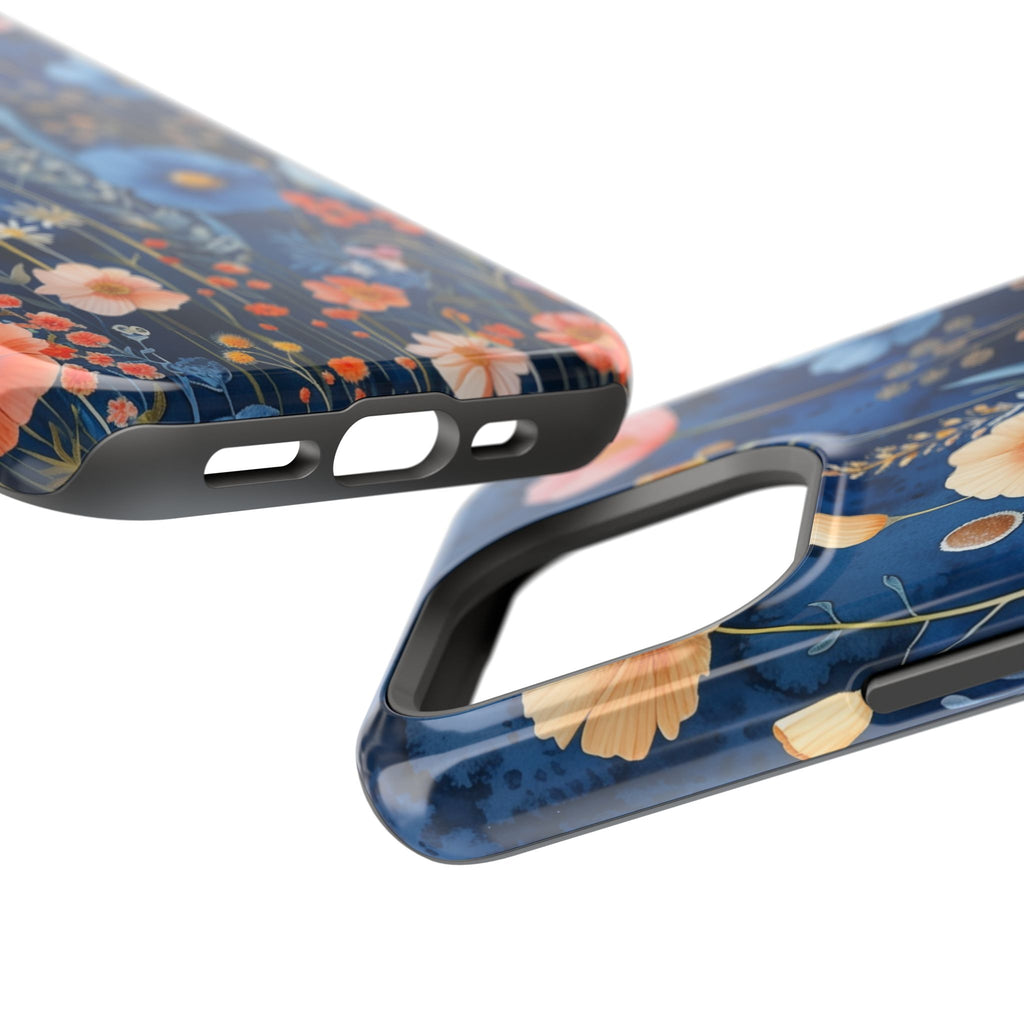 Blue Wildflower MagSafe iPhone Case: Dreamy Floral Design 14 15 16 Pro Plus Max